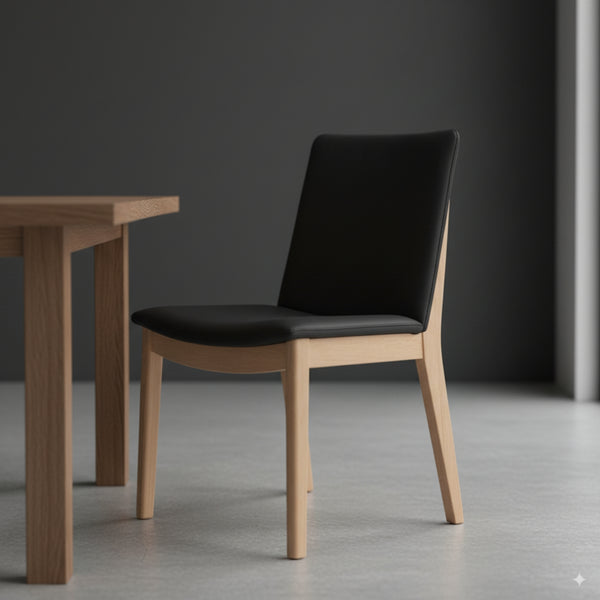 Japandi 2pc Set Leather Seat Dining Chair Black