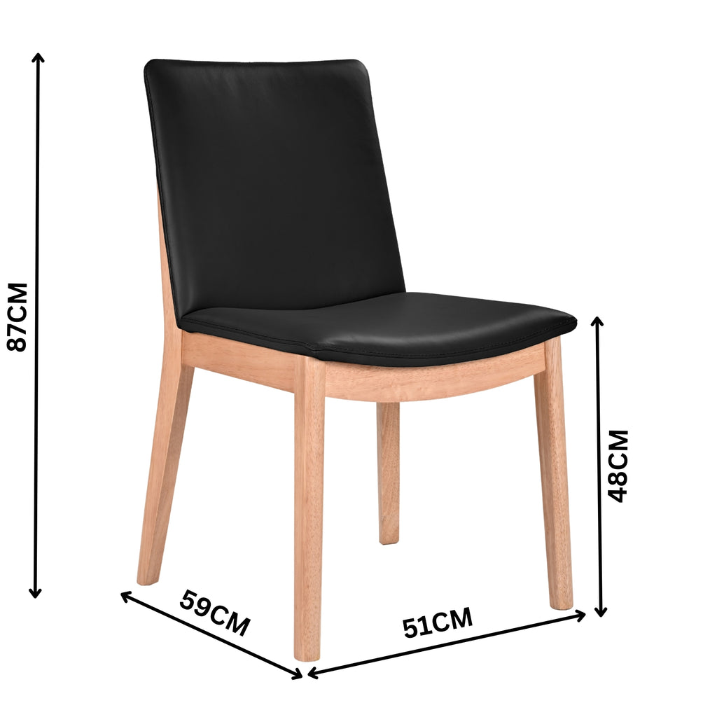 Japandi 2pc Set Leather Seat Dining Chair Black
