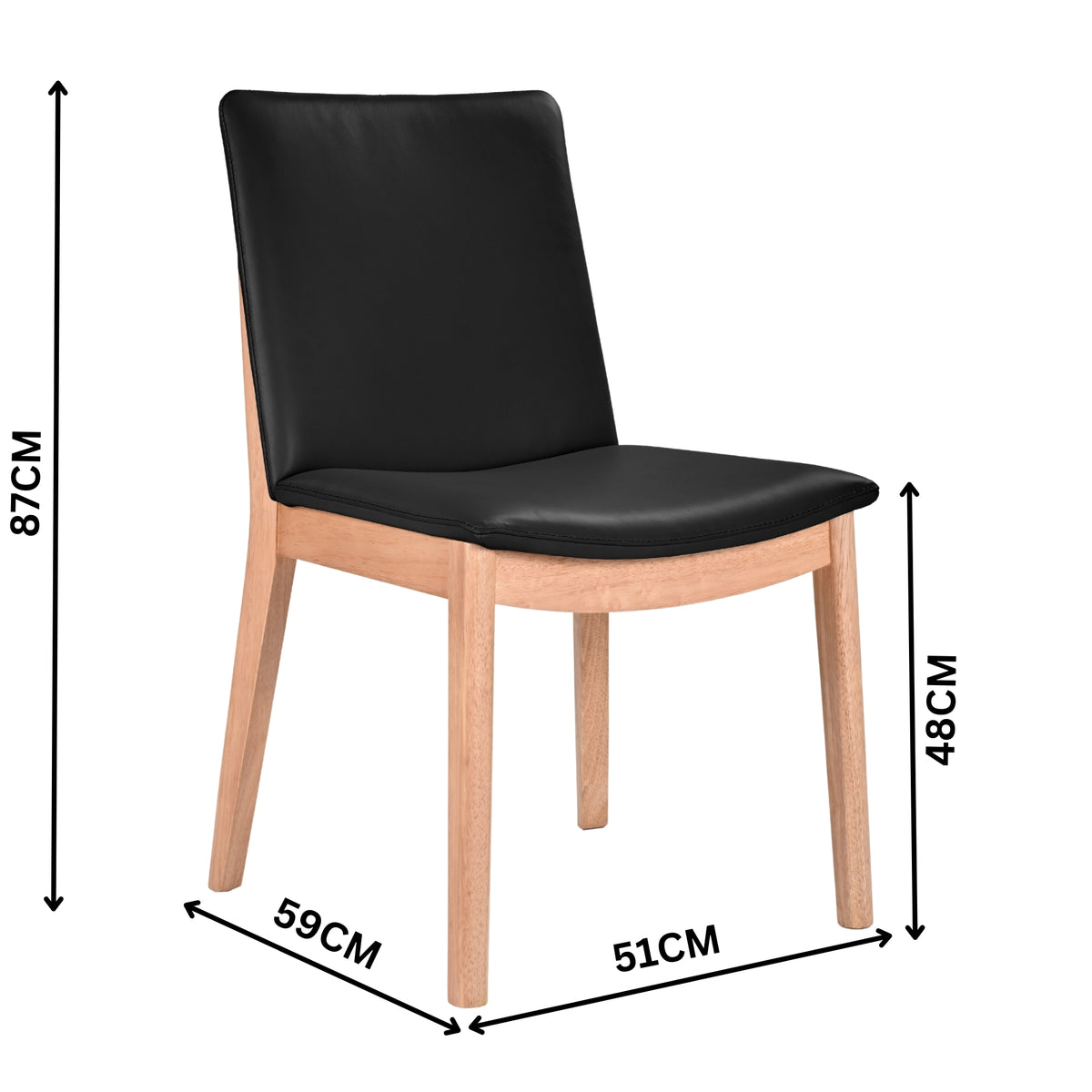 Japandi 2pc Set Leather Seat Dining Chair Black