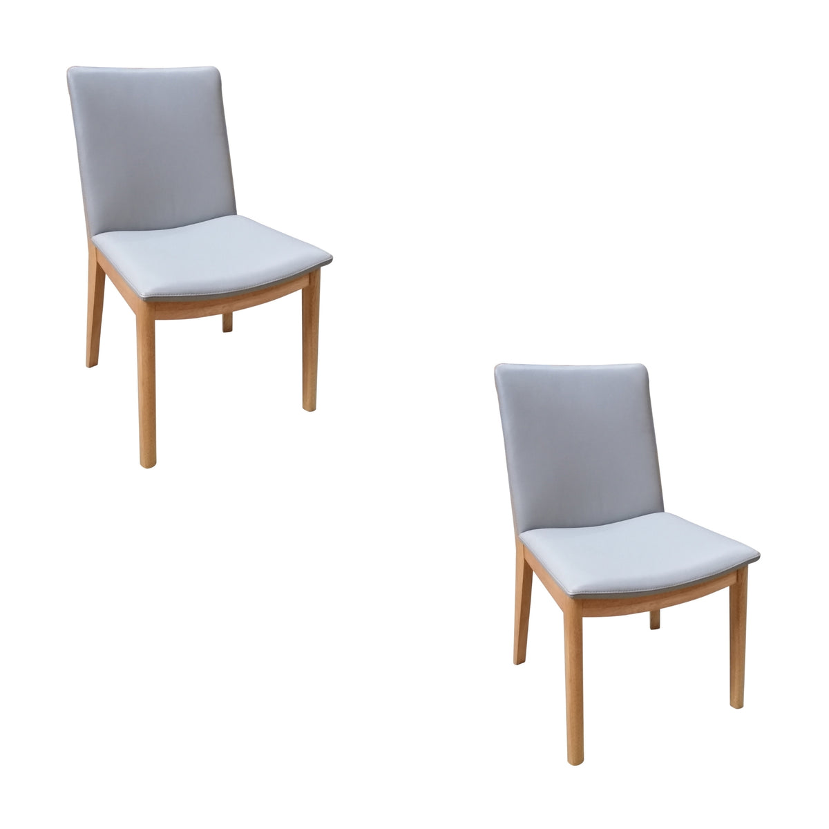 Japandi 2pc Set Leather Seat Dining Chair Pewter Grey