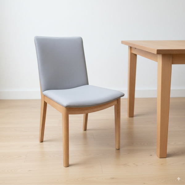 Japandi 2pc Set Leather Seat Dining Chair Pewter Grey