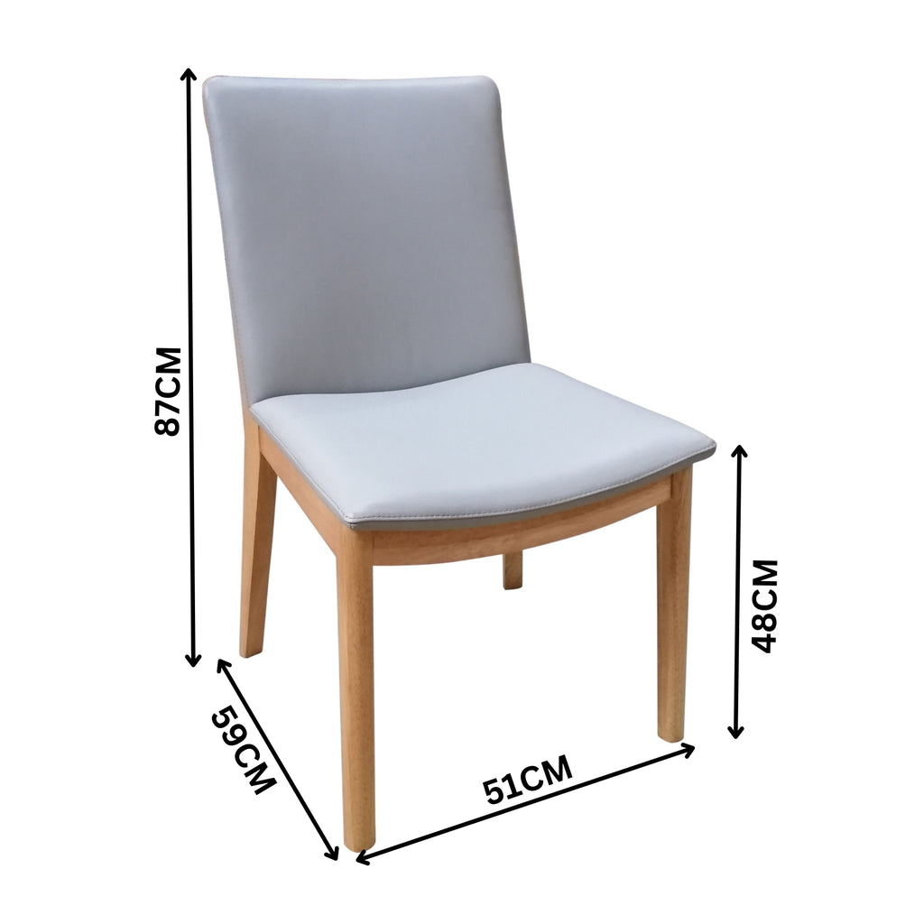 Japandi 2pc Set Leather Seat Dining Chair Pewter Grey