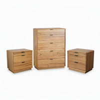 Japandi 3pc Set Bedside Table Tallboy Natural Oak