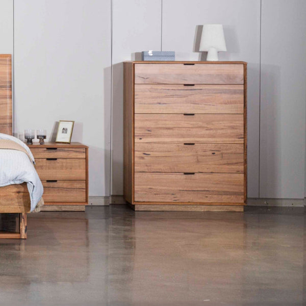 Japandi 3pc Set Bedside Table Tallboy Natural Oak