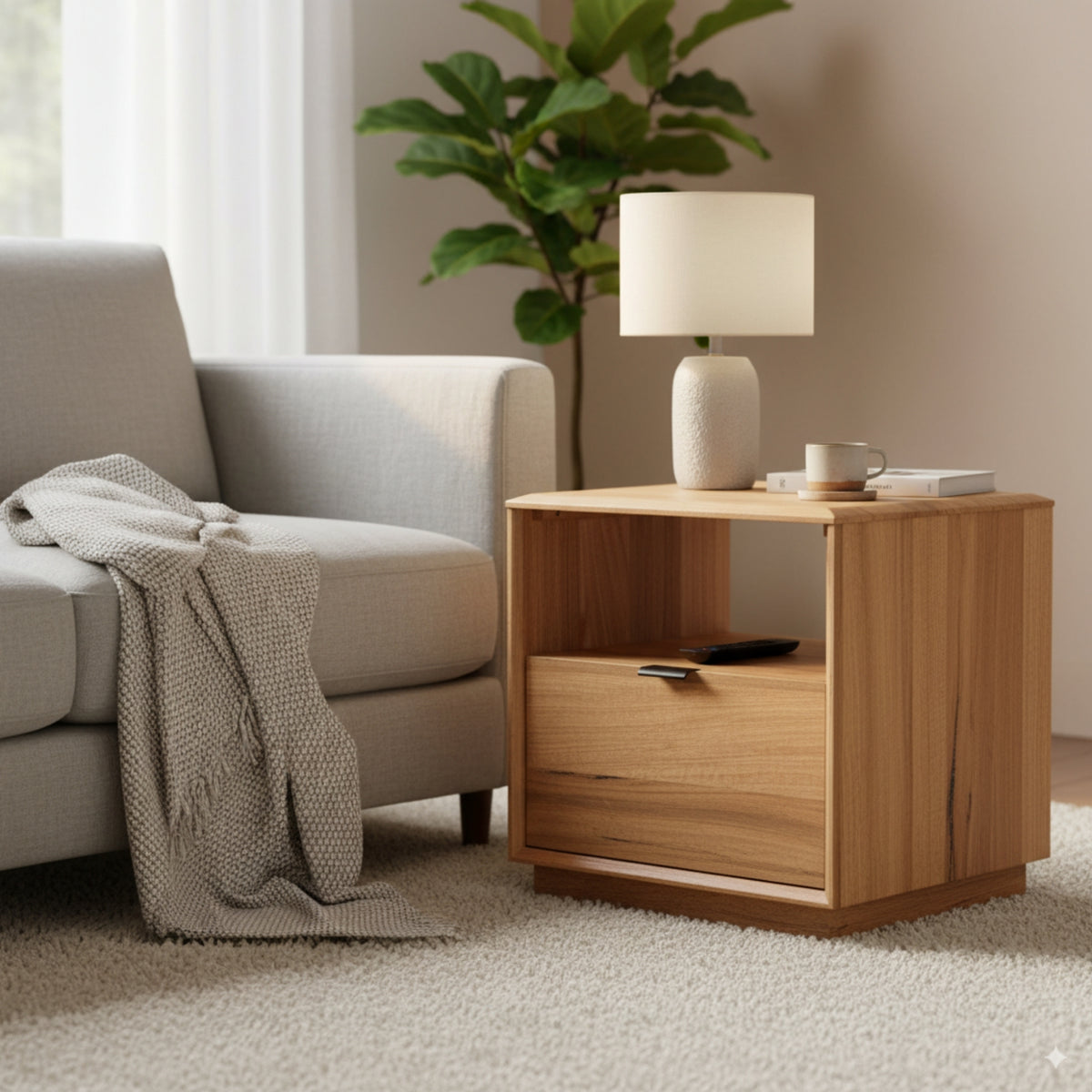 Japandi 55cm Lamp Table Natural Oak