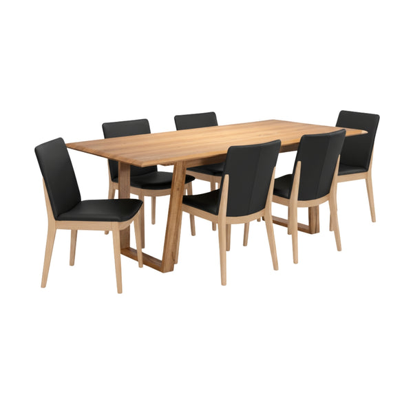 Japandi 7pc Set Dining Table Chair Black