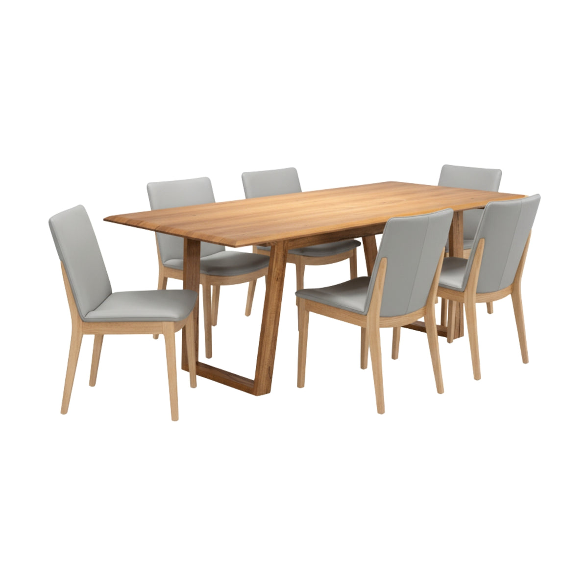 Japandi 7pc Set Dining Table Chair Pewter Grey