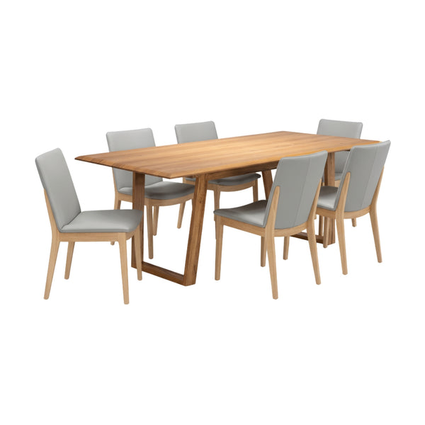 Japandi 7pc Set Dining Table Chair Pewter Grey