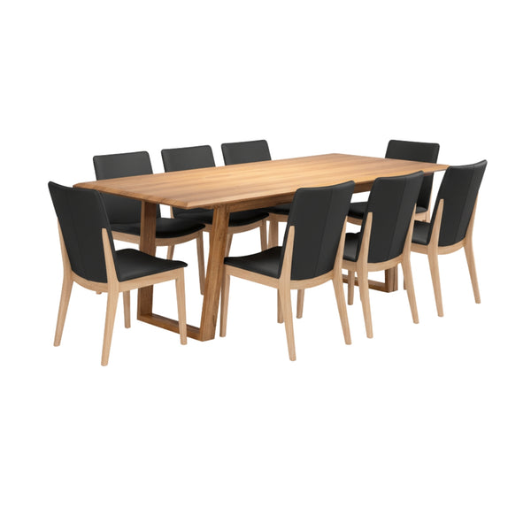 Japandi 9pc Set Dining Table Chair Black