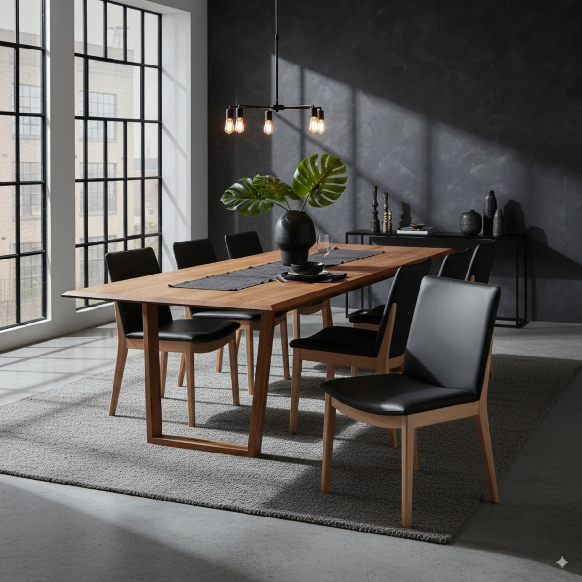 Japandi 9pc Set Dining Table Chair Black