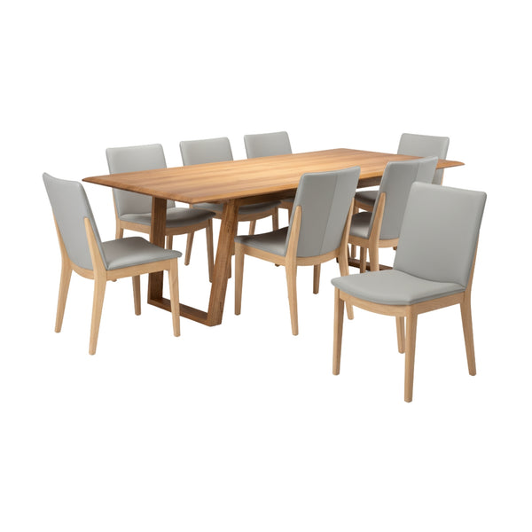 Japandi 9pc Set Dining Table Chair Pewter Grey