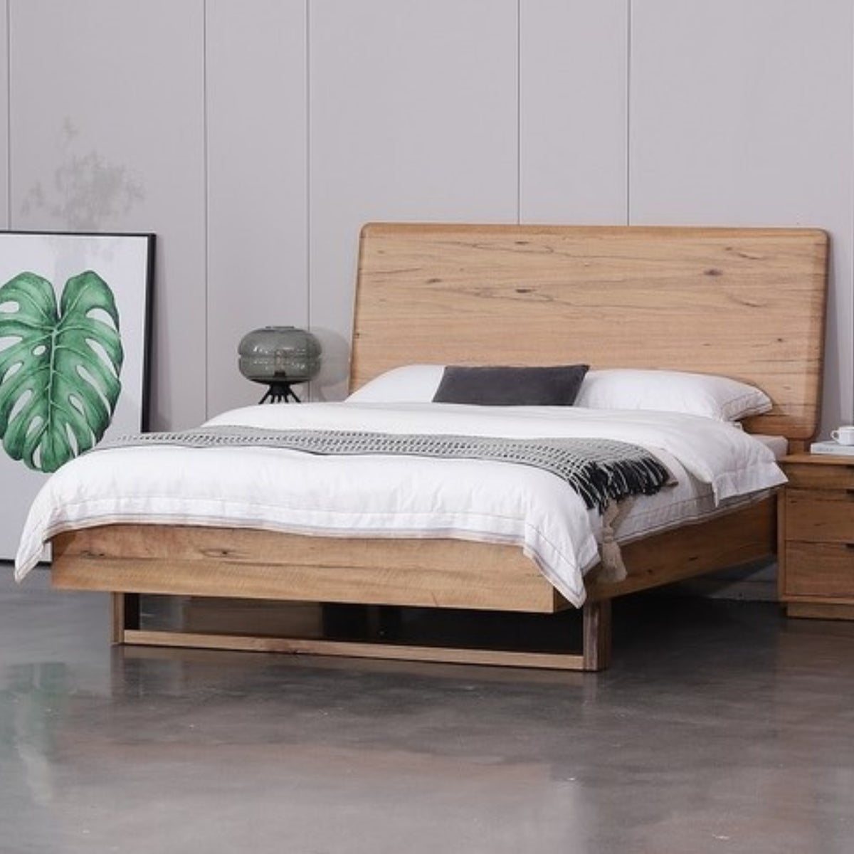 Japandi Queen Bed Solid Timber Frame Natural Oak