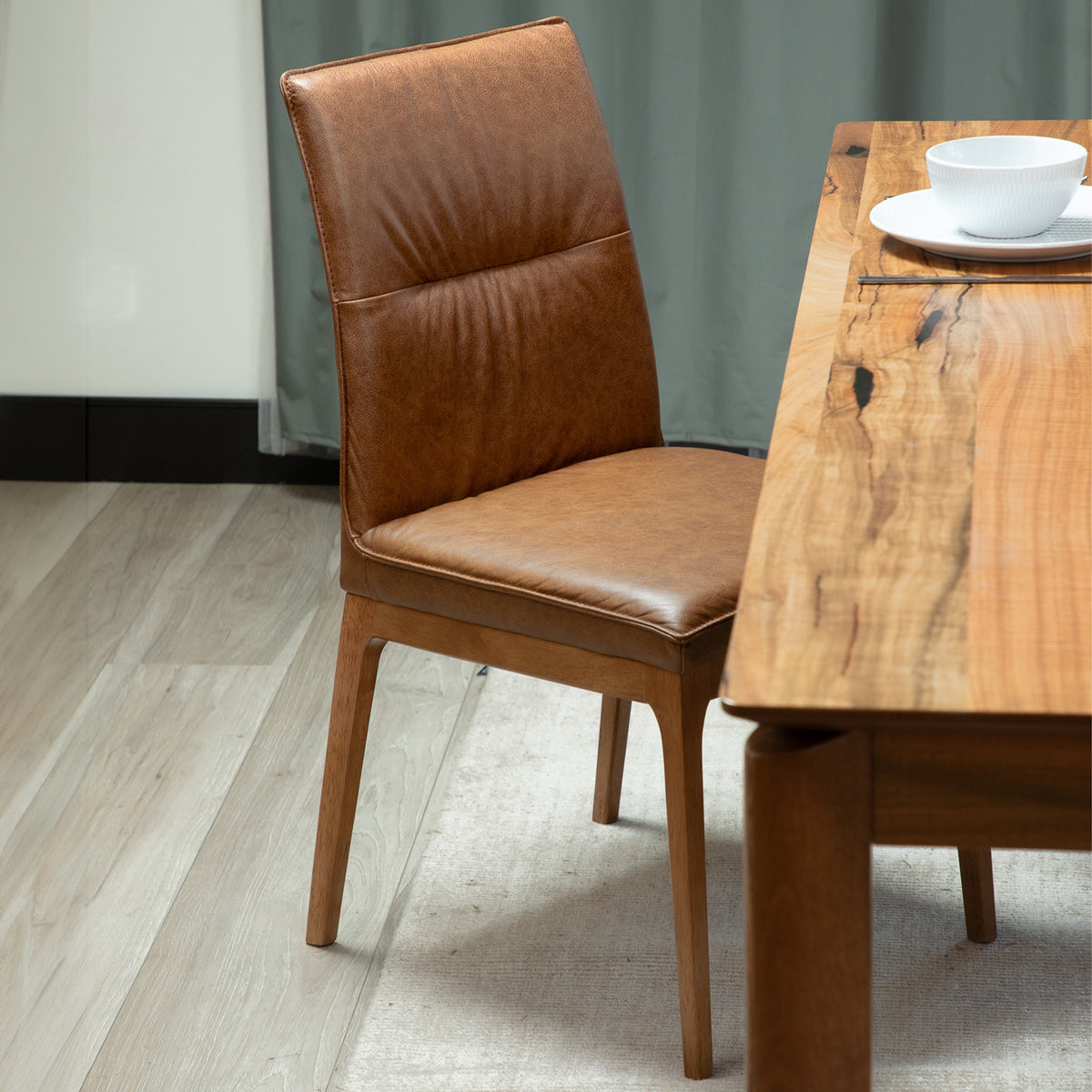 Japon 2pc Set Dining Chair Leather Seat Toffee Brown