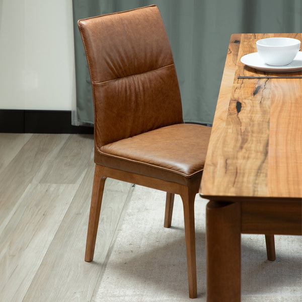 Japon 2pc Set Dining Chair Leather Seat Toffee Brown