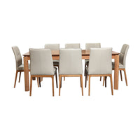 Japon 9pc Dining Set 240cm Table 8 Leather Seat Grey Chair Natural