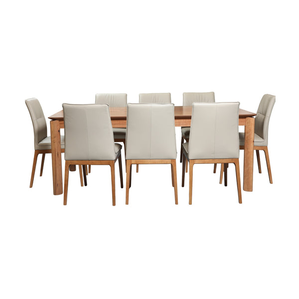 Japon 9pc Dining Set 240cm Table 8 Leather Seat Grey Chair Natural