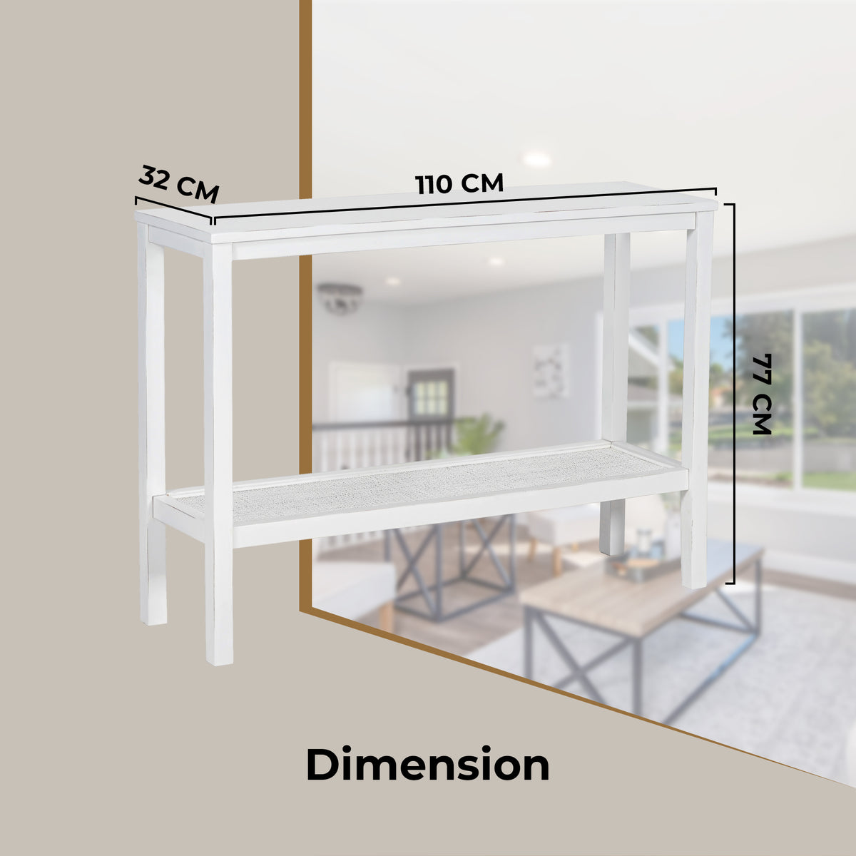 Jasmine Console Hallway Entry Table 110cm Mindi Timber Wood Rattan  - White