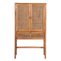 Jasmine Tall Storage Cabinet 90cm 2 Door 1 Drawer Mindi Wood Rattan - Brown