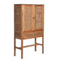 Jasmine Tall Storage Cabinet 90cm 2 Door 1 Drawer Mindi Wood Rattan - Brown