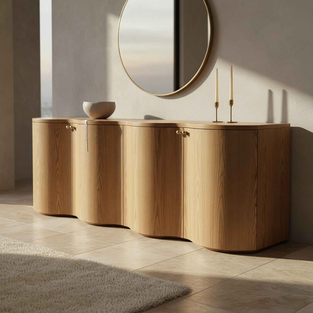 Jaya 215cm 4 Door Buffet Table Storage Unit Natural