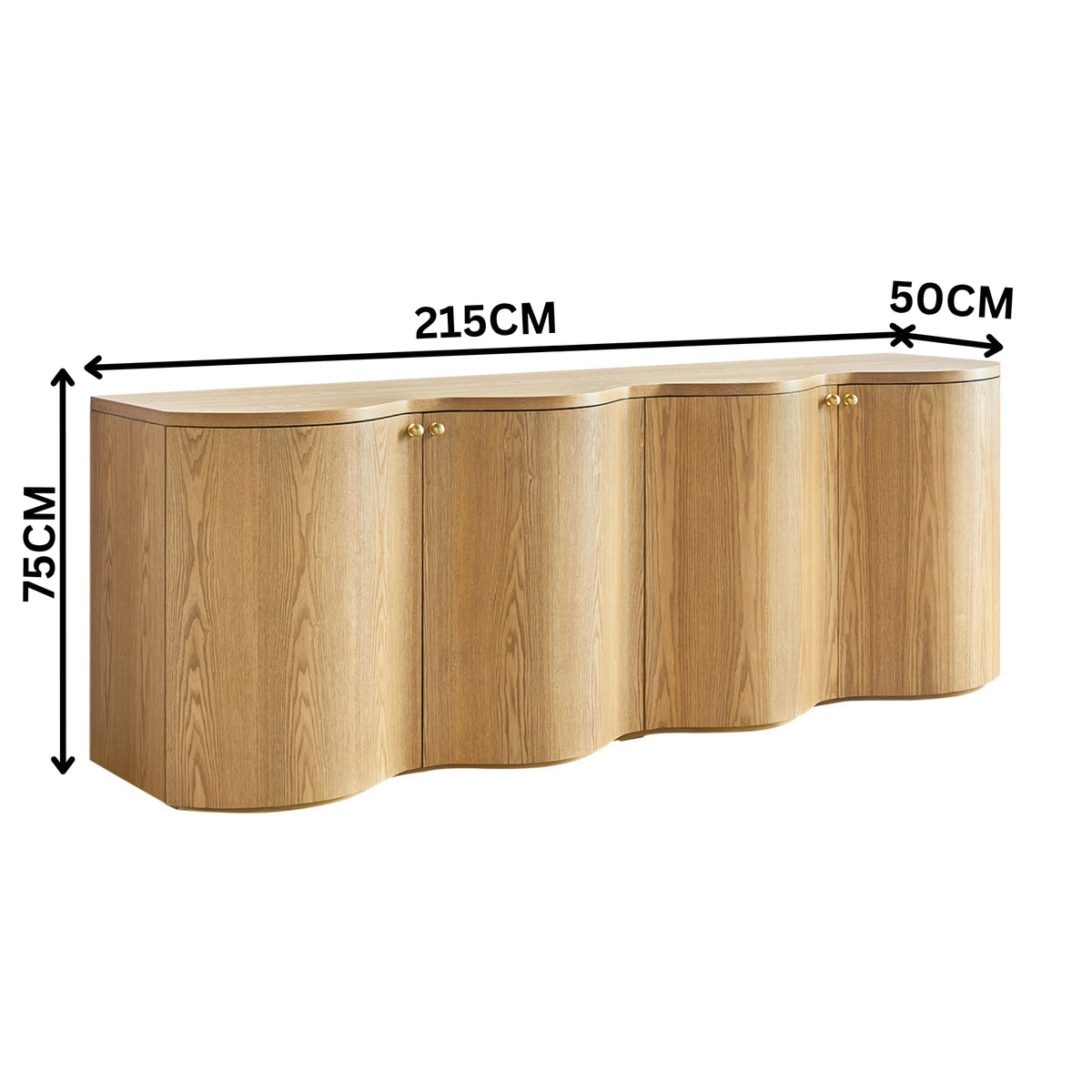 Jaya 215cm 4 Door Buffet Table Storage Unit Natural