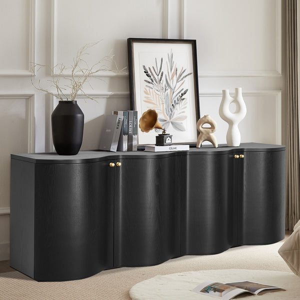 Jaya Wave 215cm 4 Door Buffet Table Storage Unit Black