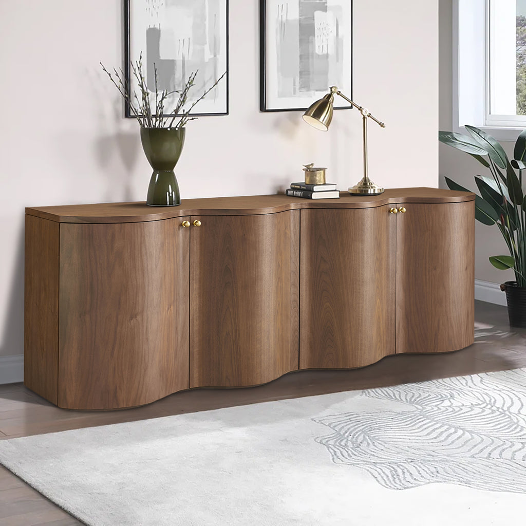 Jaya Wave 215cm 4 Door Buffet Table Storage Unit Walnut