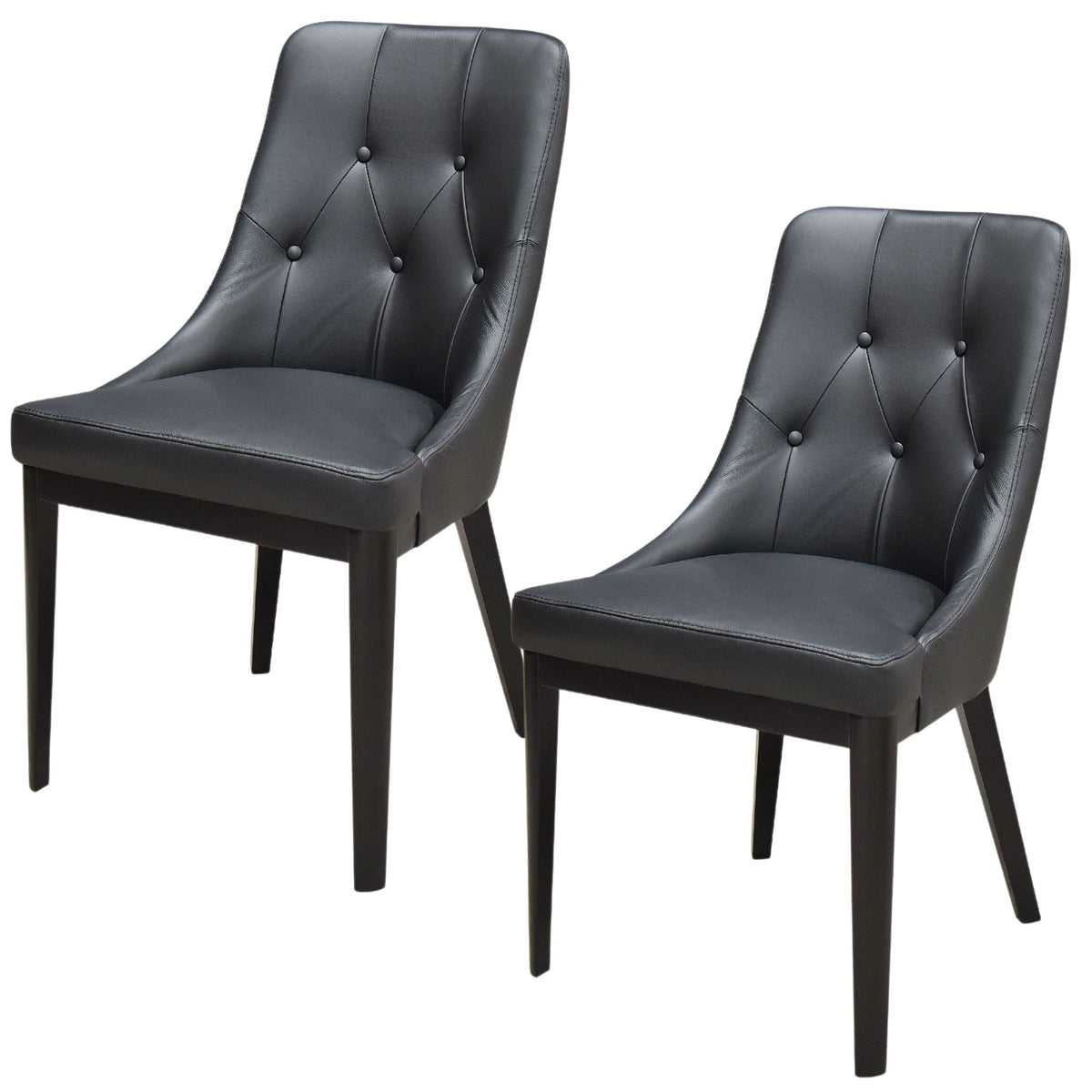 Jenny Set of 2 Dining Chair Genuine Leather Solid Rubber Wood Frame - Black