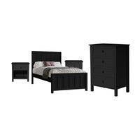 Jessica 4pc Double Bedroom Set Bed Frame Bedside Tallboy Black