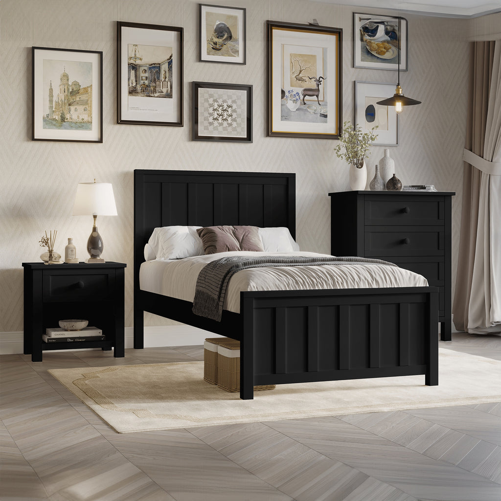 Jessica 4pc Double Bedroom Set Bed Frame Bedside Tallboy Black