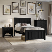 Jessica 4pc Double Bedroom Set Bed Frame Bedside Tallboy Black