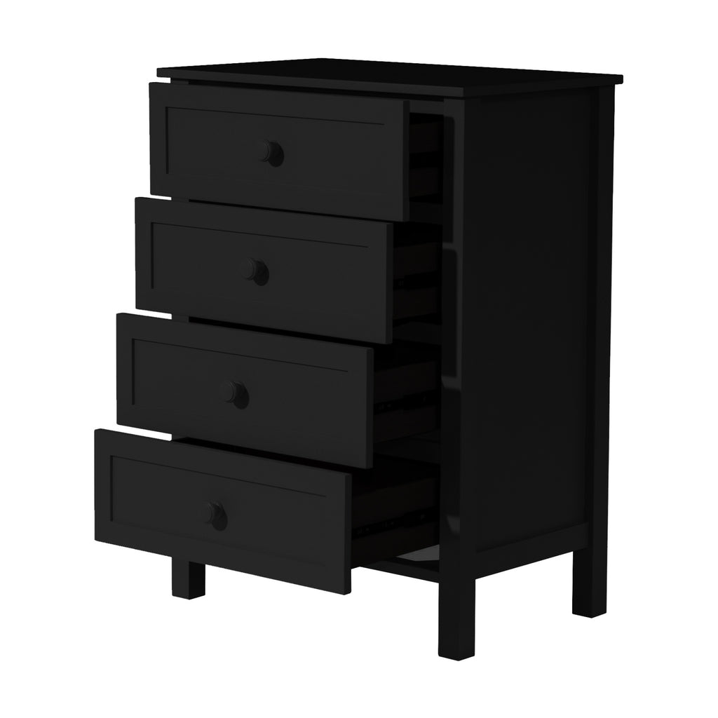 Jessica 4pc Double Bedroom Set Bed Frame Bedside Tallboy Black