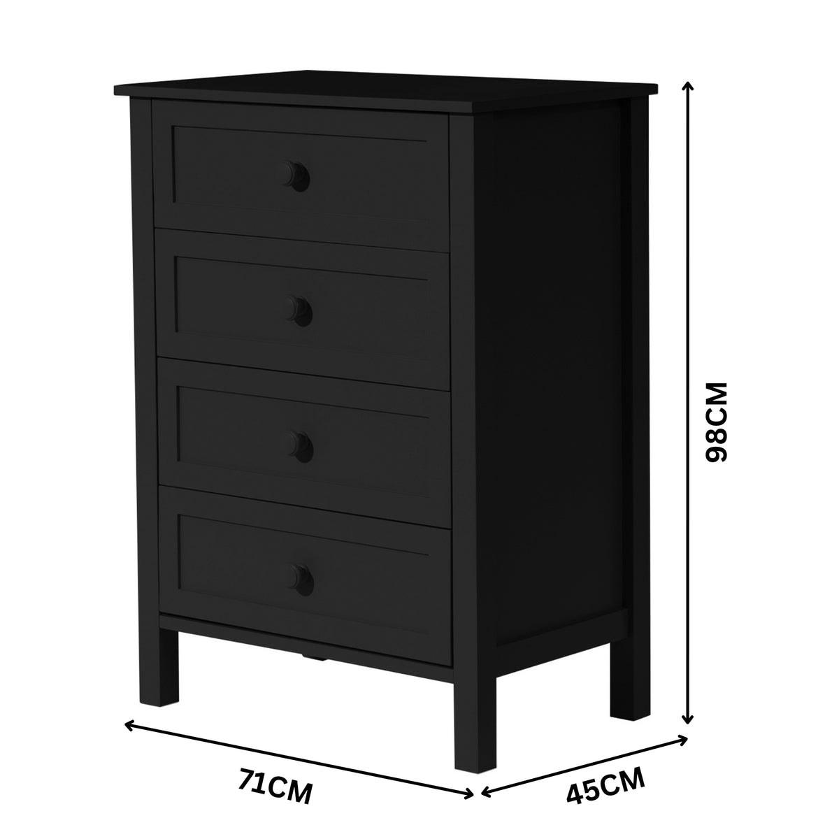 Jessica 4pc Double Bedroom Set Bed Frame Bedside Tallboy Black