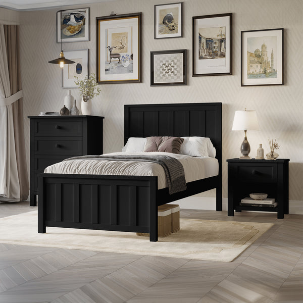 Jessica 4pc King Single Bedroom Set Bed Frame Bedside Tallboy Black