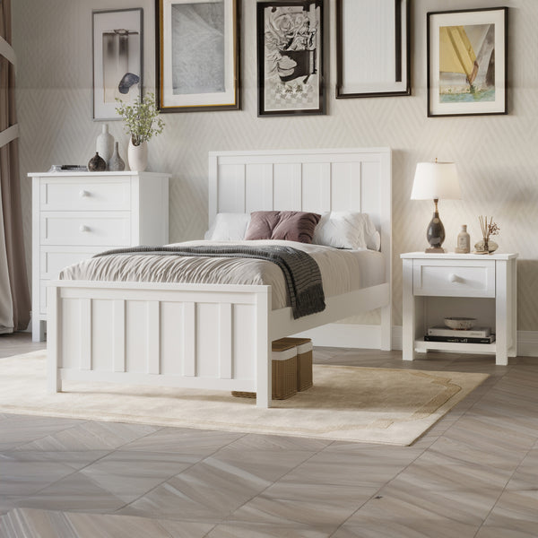 Jessica 4pc King Single Bedroom Set Bed Frame Bedside Tallboy White