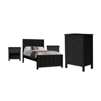 Jessica 4pc Single Bedroom Set Bed Frame Bedside Tallboy Black