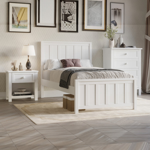 Jessica 4pc Single Bedroom Set Bed Frame Bedside Tallboy White