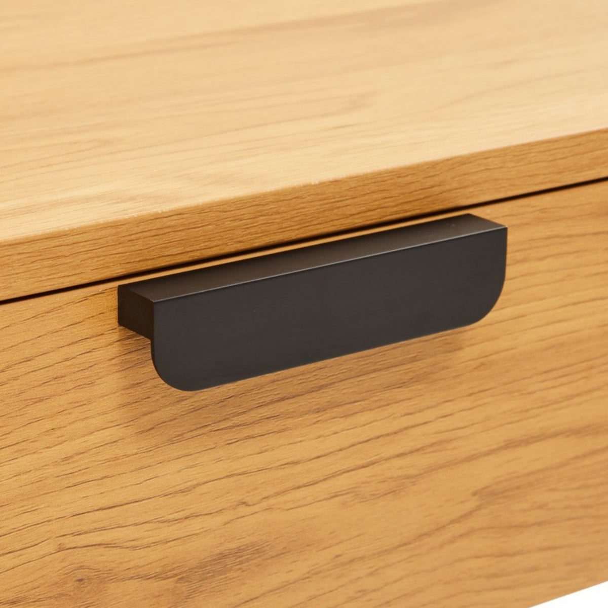 Jinan 110cm Study Desk Oak, close-up of the drawer handle