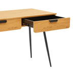 Jinan 110cm Study Desk Oak, angled view with a drawer open