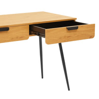 Jinan 110cm Study Desk Oak, angled view with a drawer open