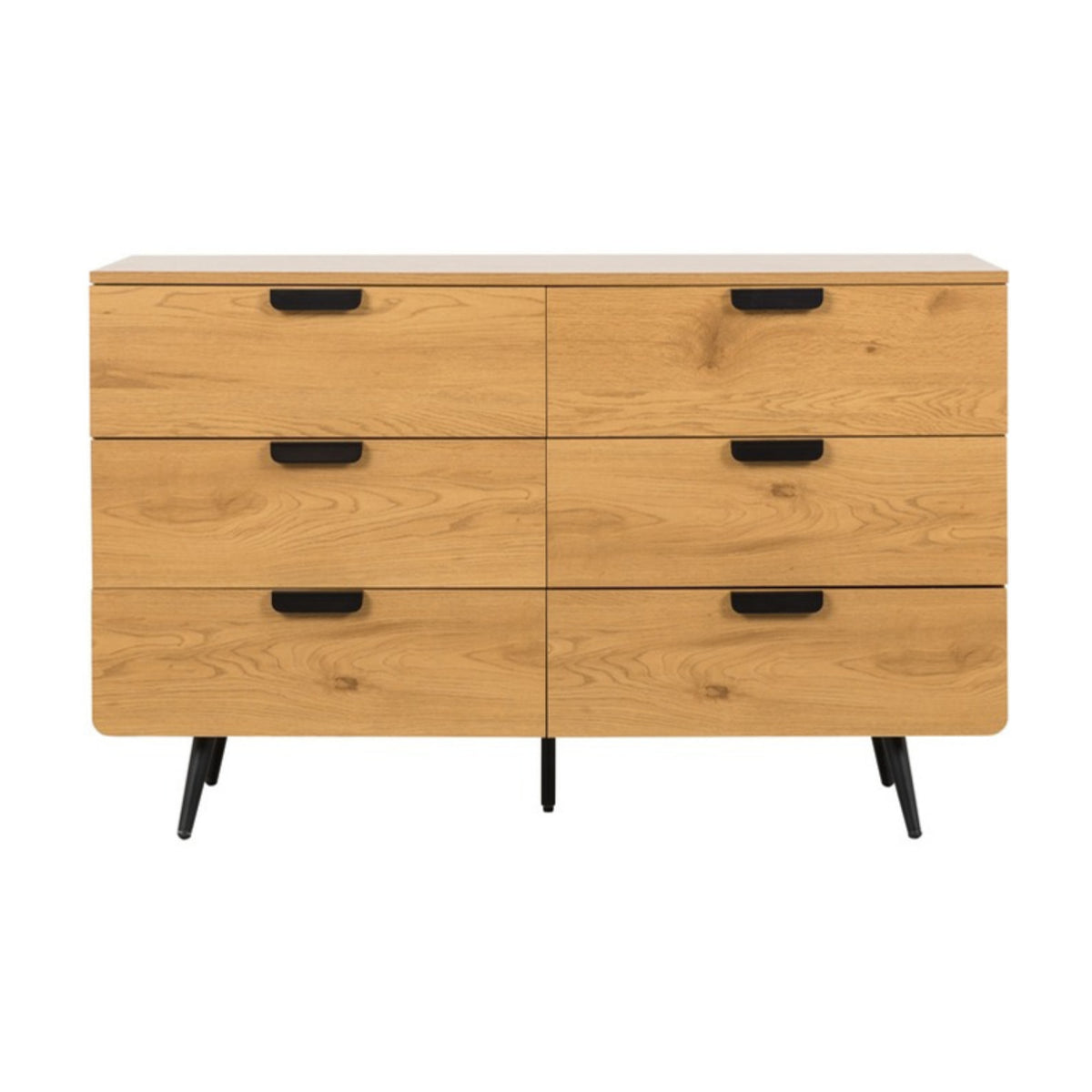 Jinan 120cm Dresser Chest of 6 Drawers Oak, front view on a white background