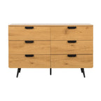 Jinan 120cm Dresser Chest of 6 Drawers Oak, front view on a white background
