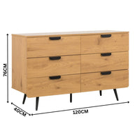 Jinan 120cm Dresser Chest of 6 Drawers Oak — dimensions diagram