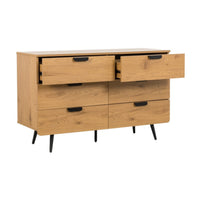 Jinan 120cm Dresser Chest of 6 Drawers Oak, front view with two drawers open