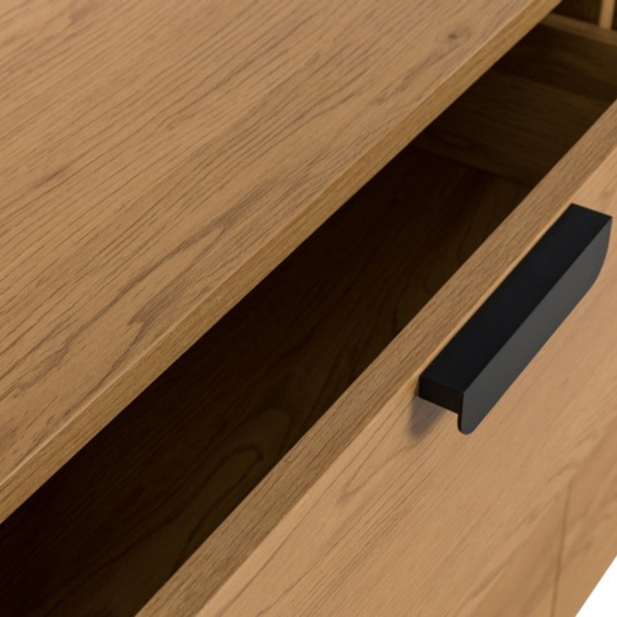 Jinan 120cm Dresser Chest of 6 Drawers Oak, close-up of an open drawer and handle