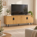 Jinan 160cm ETU Entertainment TV Unit Oak, in a living room with a TV on top