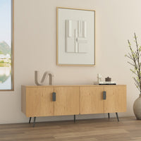 Jinan 160cm ETU Entertainment TV Unit Oak, in a living room beneath framed artwork