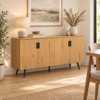 Jinan 160cm Sideboard Buffet Table Oak, in a dining area beneath a framed print