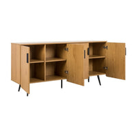 Jinan 160cm Sideboard Buffet Table Oak, angled view with all doors open