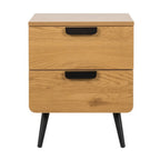 Jinan 2 Drawer Bedside Table Oak, front view on a white background